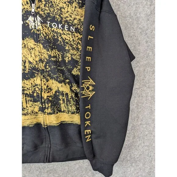 Sleep Token Mens XL Hoodie Black Full Zip Sweatshirt Graphic Sleeve - Picture 2 of 7